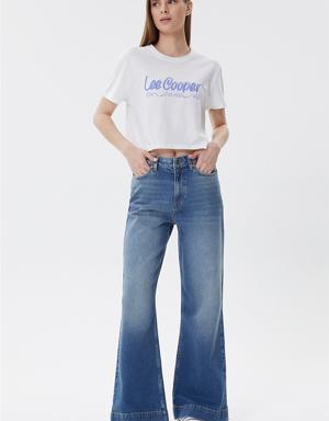 Sandy Kadın Wide Leg Straight Fit Jean Pantolon Cena Blue Mid