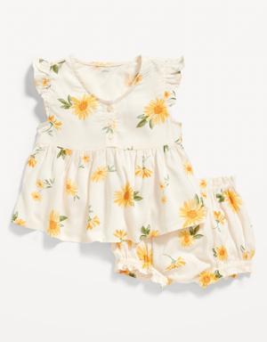 Printed Poplin Flutter-Sleeve Top & Bloomer Shorts Set for Baby multi