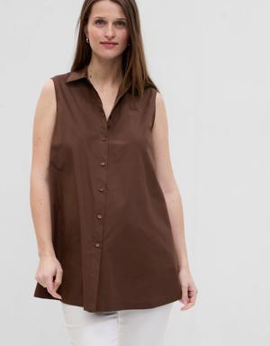 Maternity Poplin Button-Down Tank Top brown