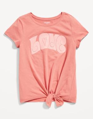 Old Navy Short-Sleeve Graphic Front Tie-Knot T-Shirt for Girls pink