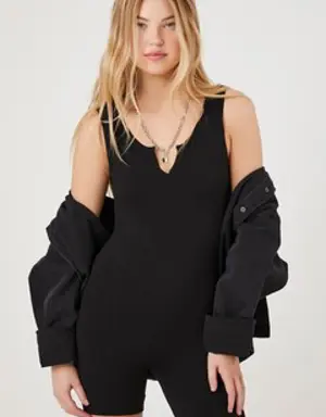 Forever 21 Ribbed Knit Fitted Romper Black