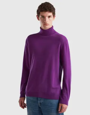 purple turtleneck in pure merino wool