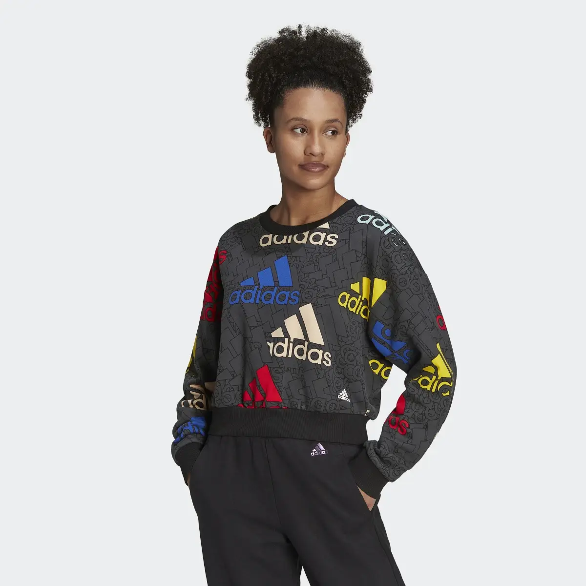 Adidas Essentials Multi-Colored Logo Crop Sweatshirt. 2