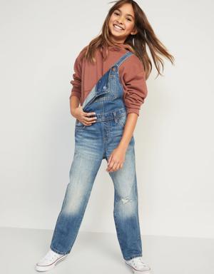 Slouchy Straight Ripped Jean Overalls for Girls purple
