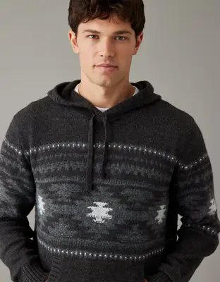 American Eagle Holiday Printed Sweater Hoodie. 1