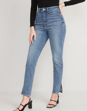 Higher High-Waisted O.G. Straight Side-Slit Ankle Jeans for Women blue