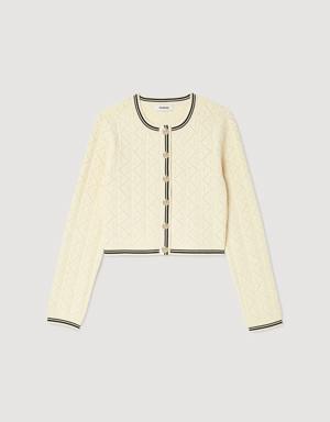 Cropped pointelle knit cardigan