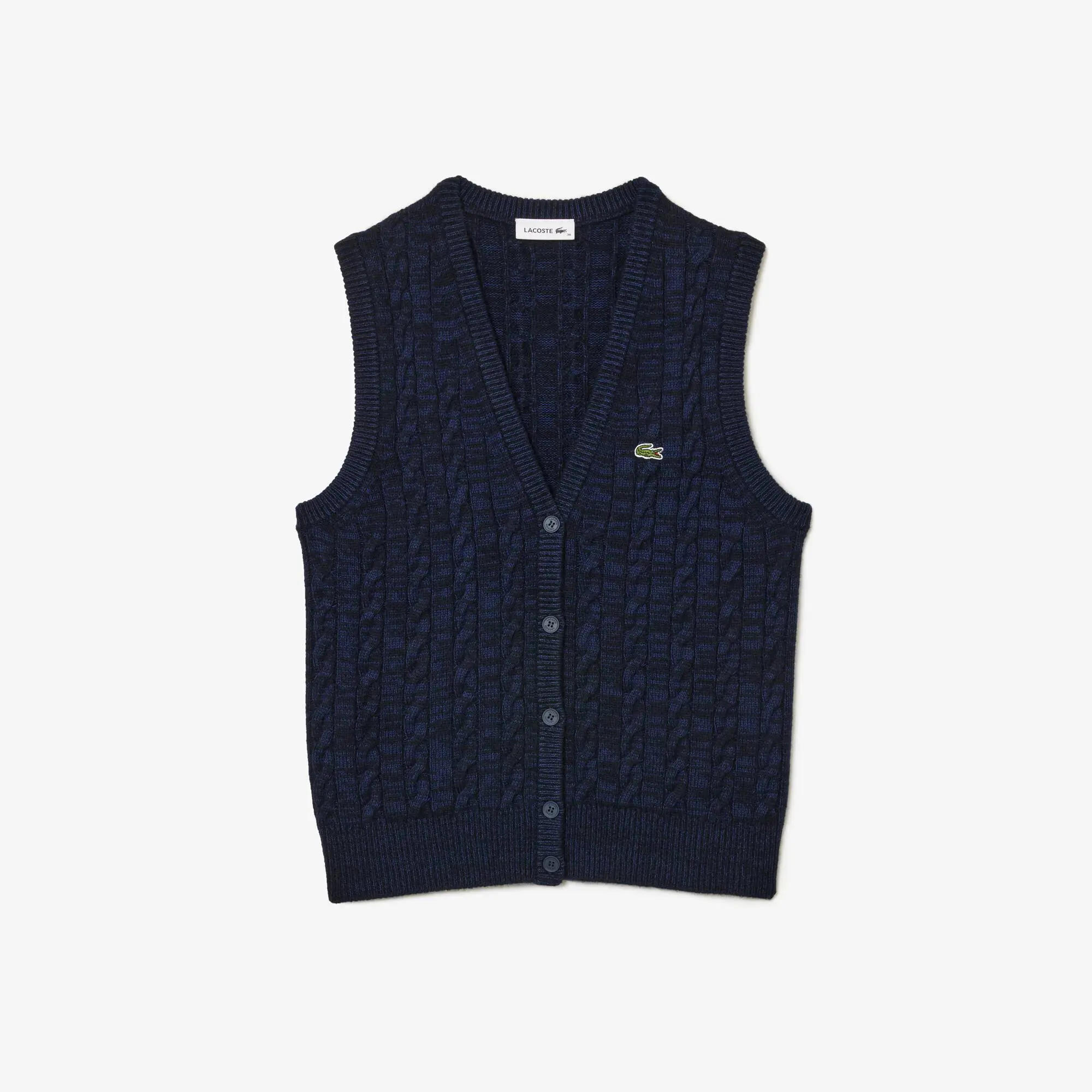 Lacoste Women's Sleeveless Cable Knit Cotton and Wool Blend Vest. 2