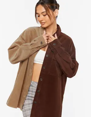 Forever 21 Corduroy Colorblock Shacket Brown/Light Brown