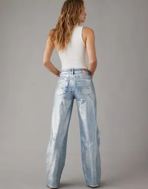 Stretch Shimmer Super High-Waisted Baggy Wide-Leg Jean