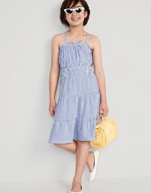 Sleeveless Printed Ruffle Trim Midi Dress for Girls blue