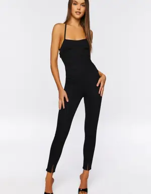 Forever 21 Crisscross Lace Up Jumpsuit Washed Black