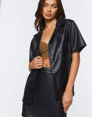 Forever 21 Faux Leather Shirt &amp; Mini Skirt Set Black