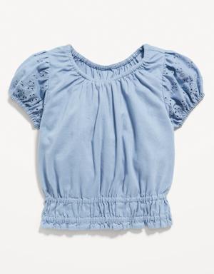 Old Navy Short-Sleeve Eyelet-Trim Smocked Top for Toddler Girls blue