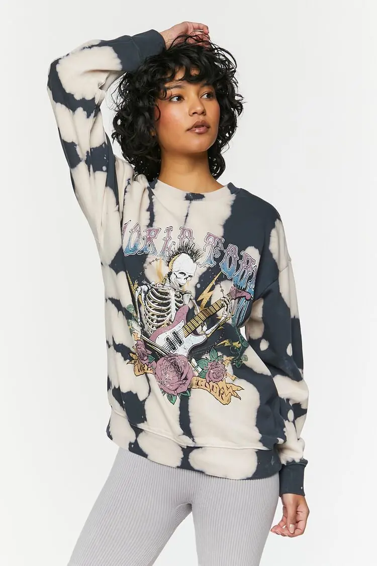 Forever 21 Forever 21 World Tour Graphic Bleach Dye Pullover Black/Multi. 1