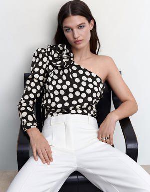 Polka-dot blouse with floral applique 
