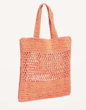 Old Navy Straw-Paper Crochet Tote Bag for Women orange