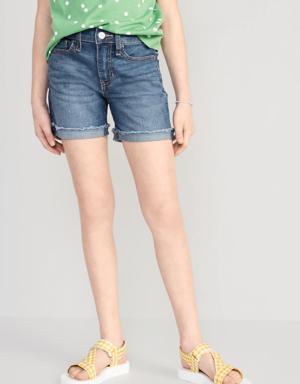 High-Waisted Roll-Cuffed Jean Midi Shorts for Girls yellow