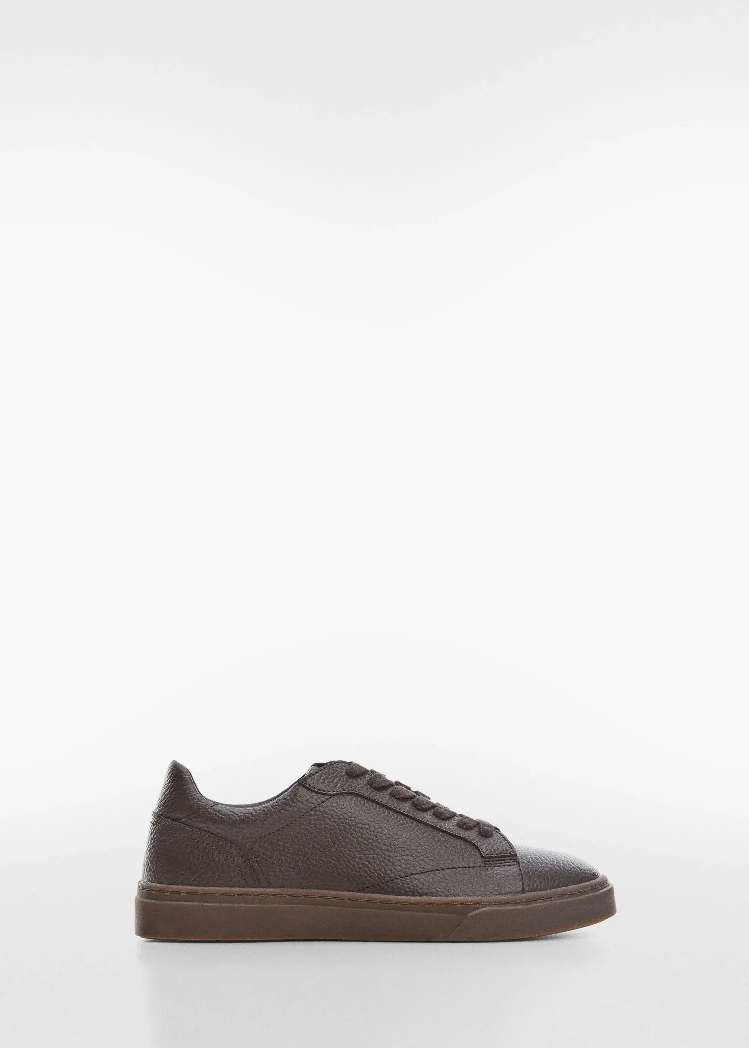 Mango Pebbled leather sneakers. a pair of brown shoes on a white background. 