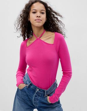 Modern Cut-Out Halter T-Shirt pink