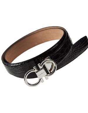 Double Gancini Leather Belt