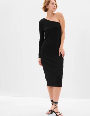 Gap One-Shoulder Rib Midi Dress black