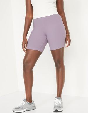 High-Waisted Rib-Knit Biker Shorts for Women -- 8-inch inseam purple