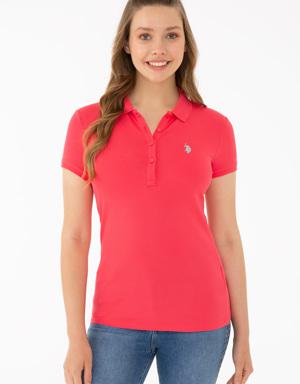 Kadın Kırmızı Polo Yaka Basic T-Shirt