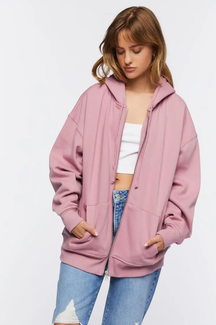 Forever 21 Forever 21 Organically Grown Cotton Zip Up Hoodie Dawn Pink. 1