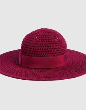 Crochet cotton wide-brimmed hat
