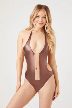 Forever 21 Forever 21 Metallic One Piece Swimsuit Brown. 2