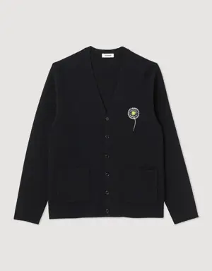 Embroidered cashmere wool cardigan