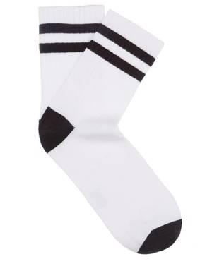 Çizgili Beyaz Soket Çorap