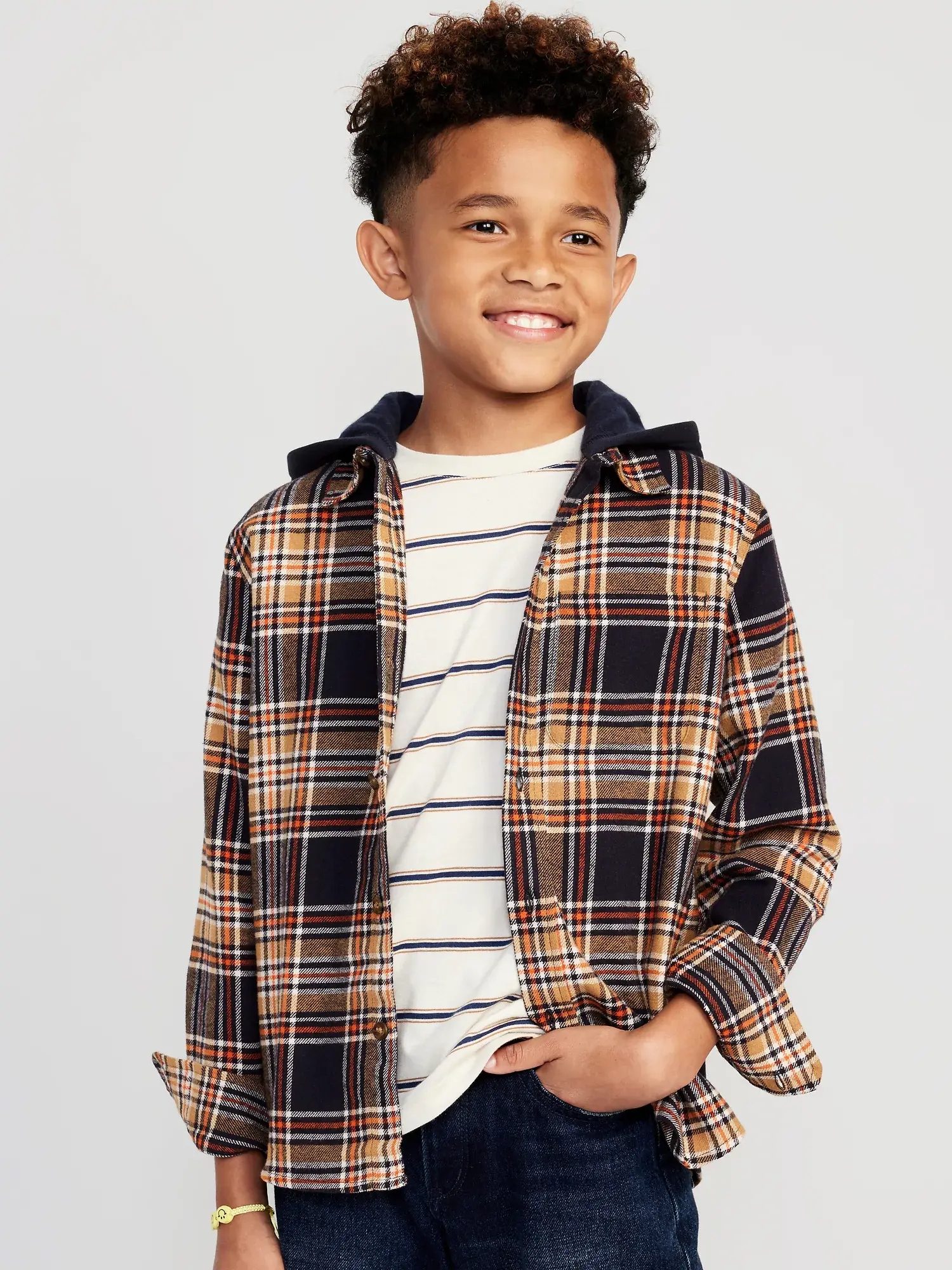 Old Navy Hooded Soft-Brushed Flannel Shirt for Boys multi. 1
