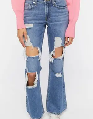 Forever 21 Distressed Flare Jeans Medium Denim