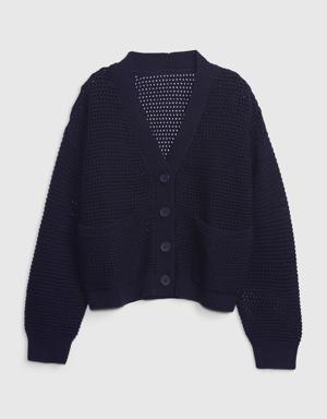 Kids Shaker-Stitch Cardigan blue