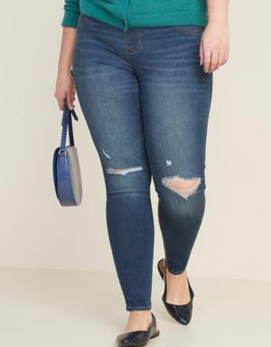 Mid-Rise Distressed Rockstar Jeggings for Women blue