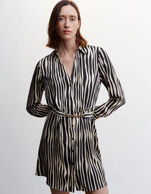 Belted striped shirt dress