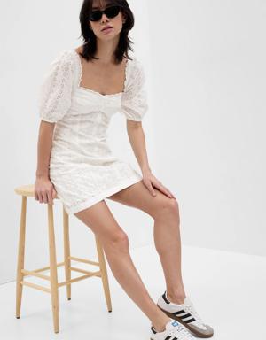 Puff Sleeve Eyelet Mini Dress white