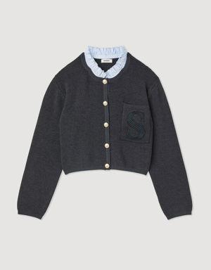 Knit cardigan with embroidered pocket