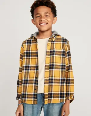 Hooded Soft-Brushed Flannel Shirt for Boys yellow
