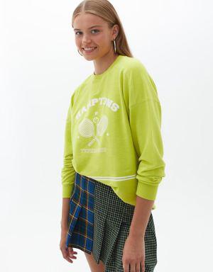 Yeşil Pamuklu Oversize Sweatshirt
