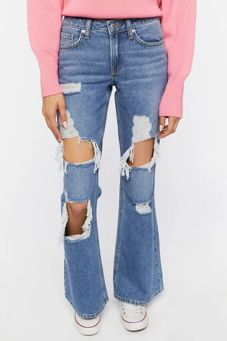 Forever 21 Forever 21 Distressed Flare Jeans Medium Denim. 1