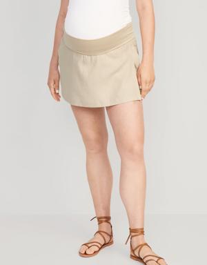 Maternity Rollover-Waist Linen-Blend Skort beige