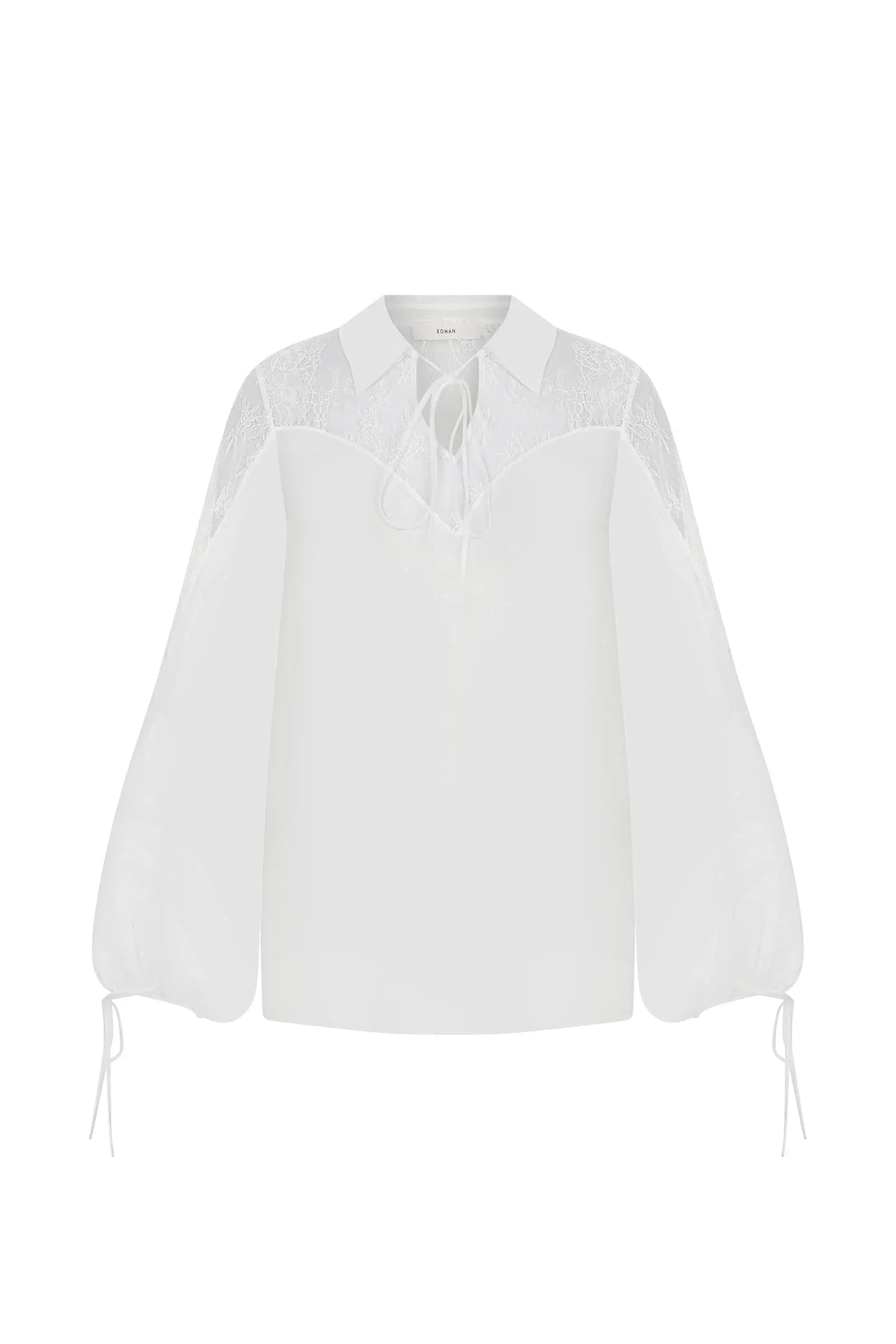 Roman Sheer collar white Blouse - 4 / White. 1