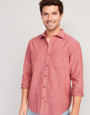 Regular-Fit Everyday Non-Stretch Linen-Blend Shirt for Men red
