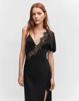 Lingerie dress with asymmetrical sleeves