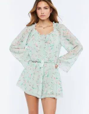 Forever 21 Chiffon Floral Print Romper Mint/Multi