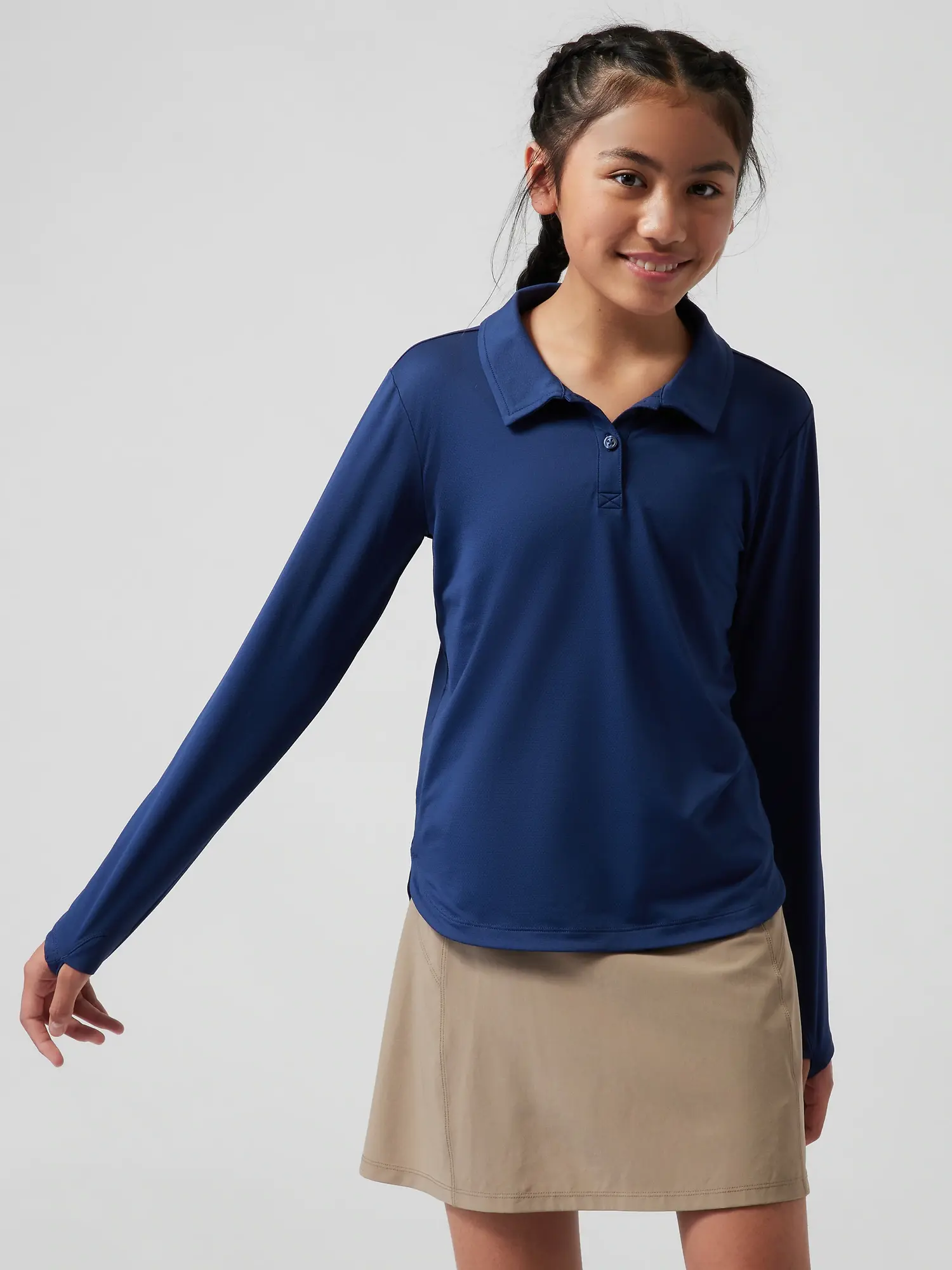 Athleta Girl School Day Longsleeve Polo blue. 1