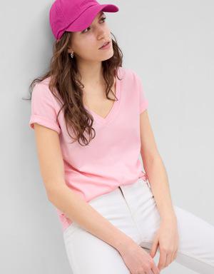 Gap 100% Organic Cotton Vintage V-Neck T-Shirt pink